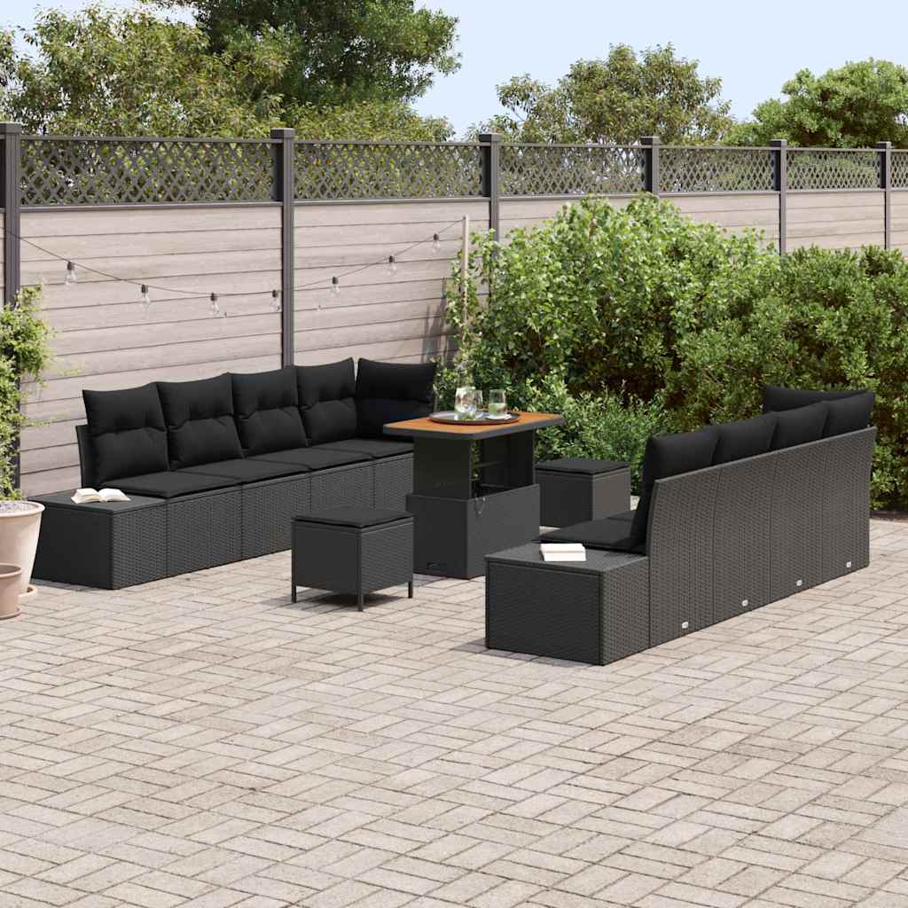 Tuinbankenset met kussen Zwart 90 x 55 x 71 cm Poly riet
