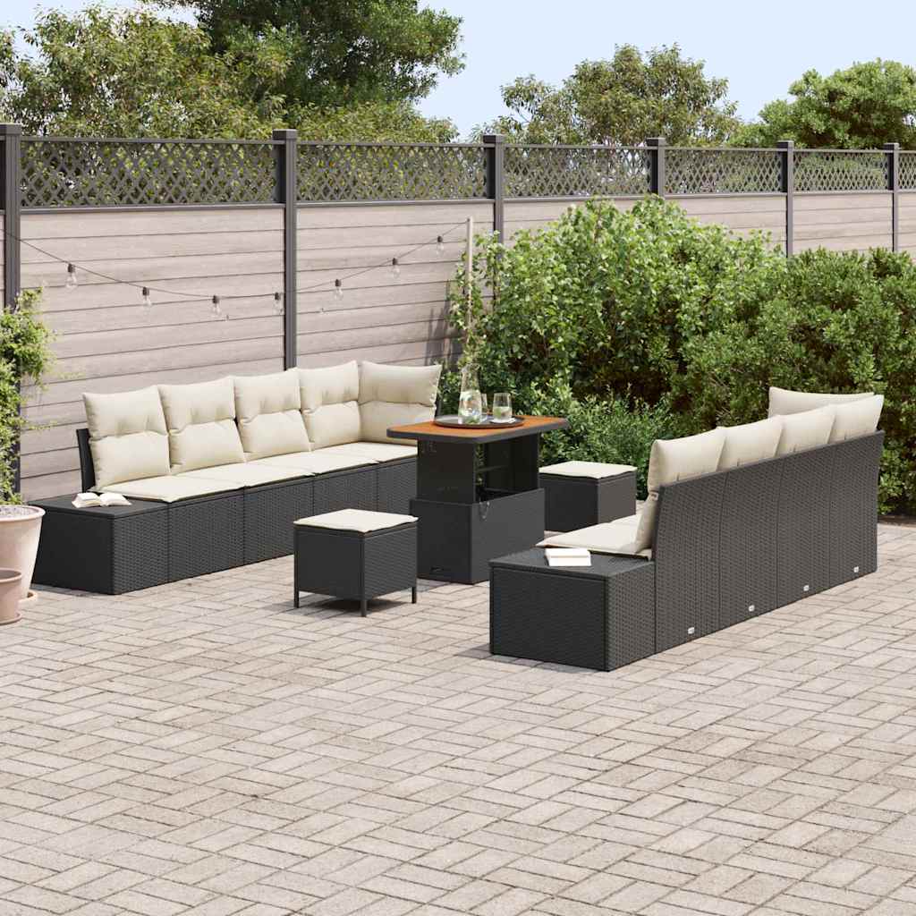 Tuinbankenset met kussen met opslag 11 pcs Zwart Poly riet