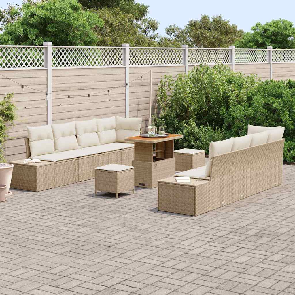 Tuinbankenset met kussen met opslag 11 pcs Beige Poly riet