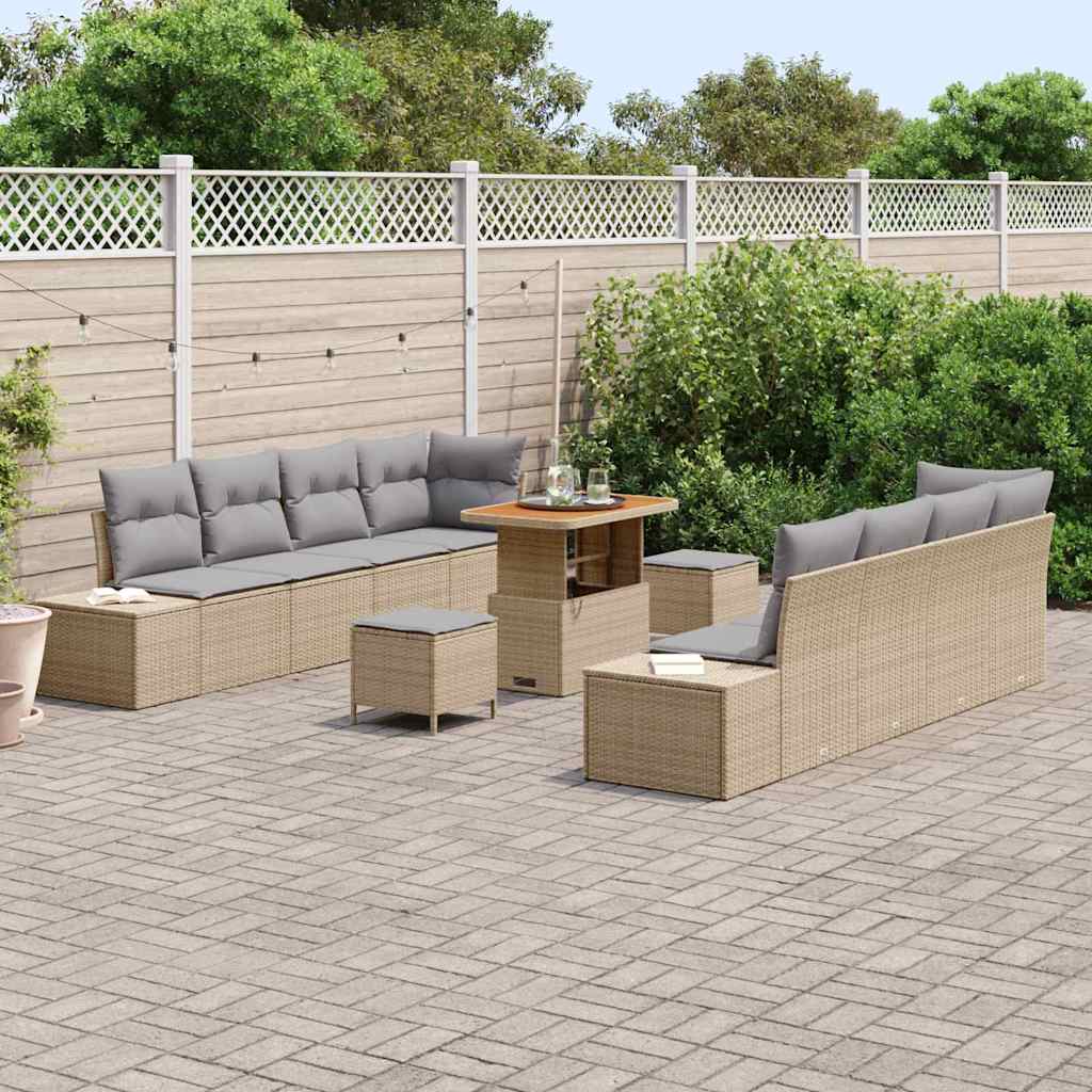 Tuinbankenset met kussen Beige 90 x 55 x 71 cm Poly riet