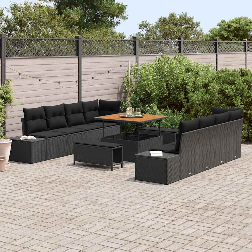 Tuinbankenset met kussen Zwart 100 x 100 x 71 cm Poly riet