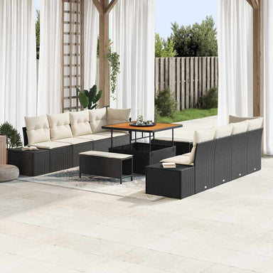 Tuinbankenset met kussen Zwart 264 x 62 x 85 cm Poly riet
