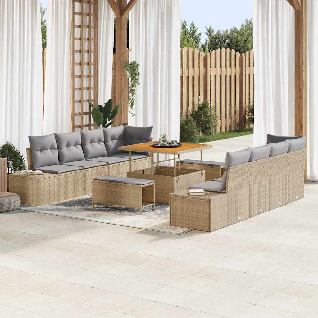 Tuinbankenset met kussen Beige 100 x 100 x 71 cm Poly riet