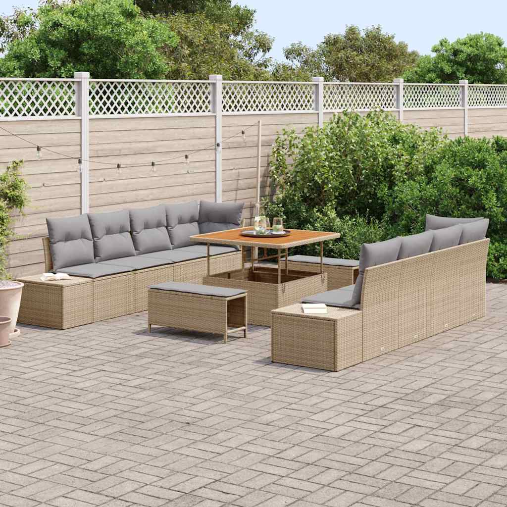 Tuinbankenset met kussen Beige 100 x 100 x 71 cm Poly riet