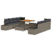Tuinbankenset met kussen met opslag 11 pcs Grijs Poly riet