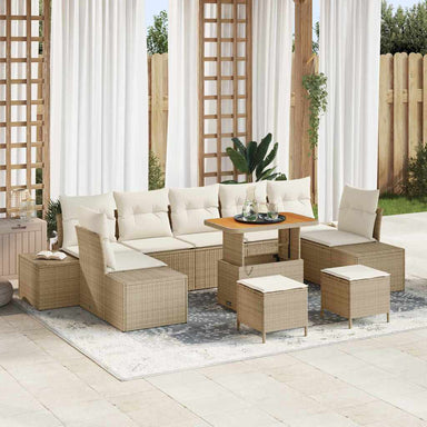 Tuinbankenset 10 st 9-Aantal zitplaatsen Beige Poly riet