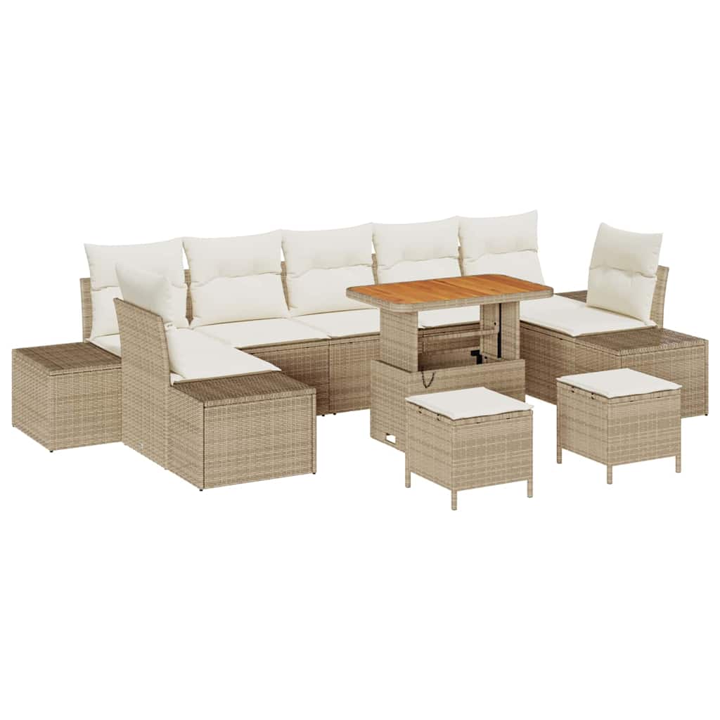 Tuinbankenset 10 st 9-Aantal zitplaatsen Beige Poly riet