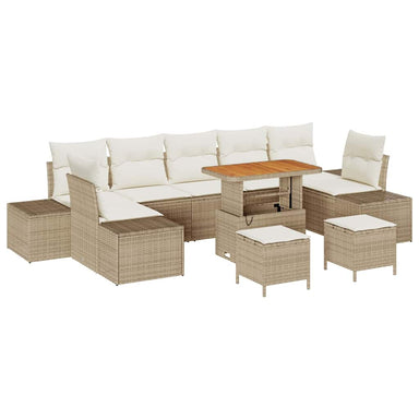 Tuinbankenset 10 st 9-Aantal zitplaatsen Beige Poly riet