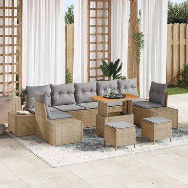 Tuinbankenset 10 st 9-Aantal zitplaatsen Beige Poly riet