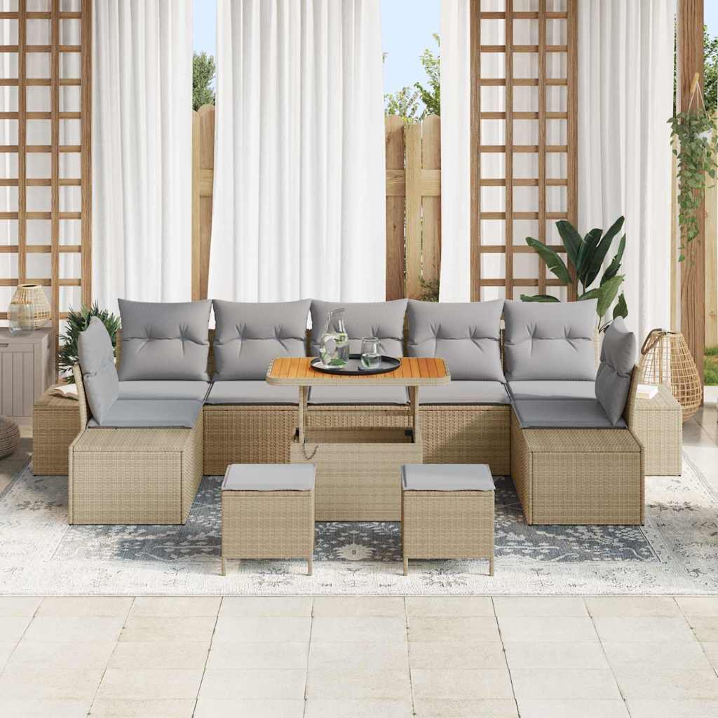 Tuinbankenset 10 st 9-Aantal zitplaatsen Beige Poly riet