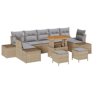 Tuinbankenset 10 st 9-Aantal zitplaatsen Beige Poly riet