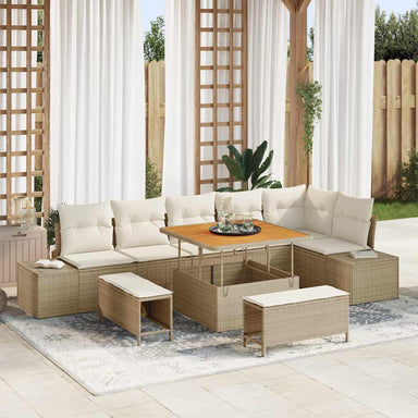 Tuinbankenset 9 st 8-Aantal zitplaatsen Beige Poly riet