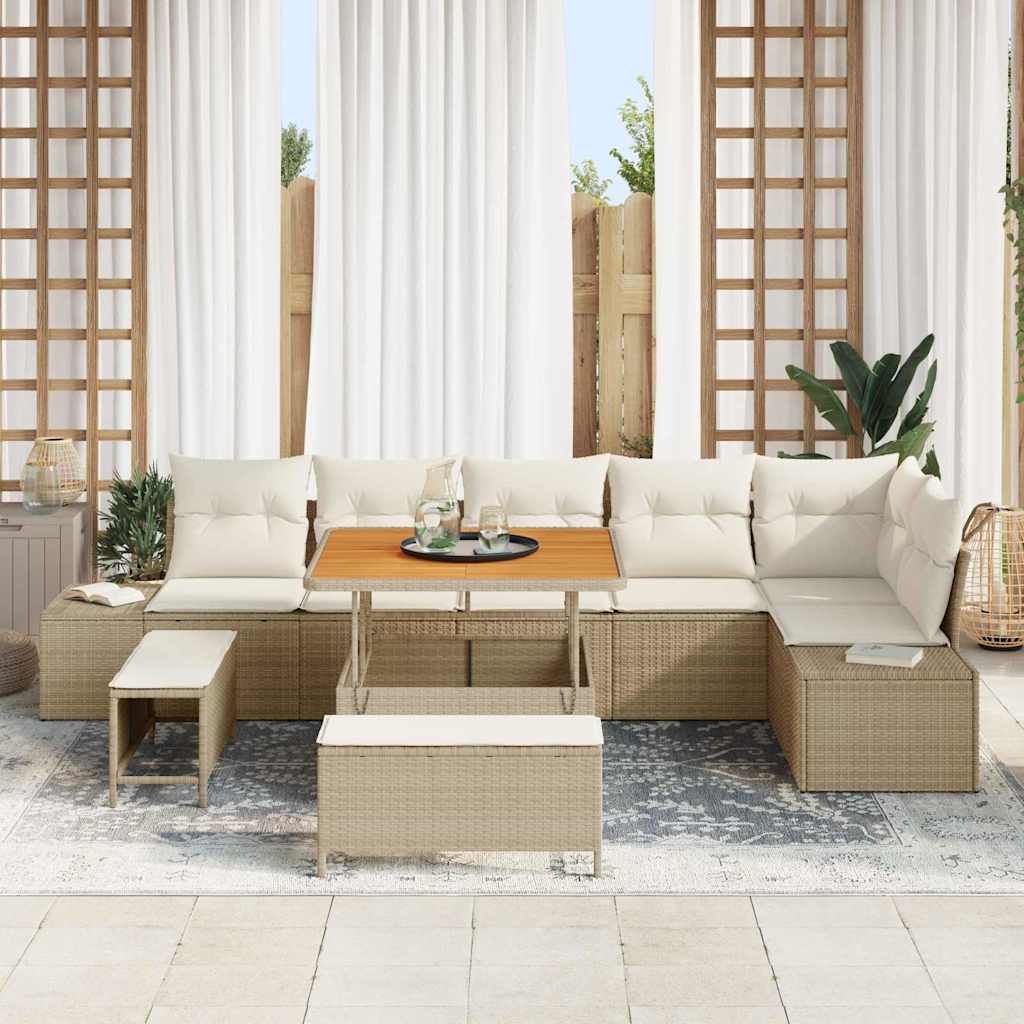 Tuinbankenset 9 st 8-Aantal zitplaatsen Beige Poly riet