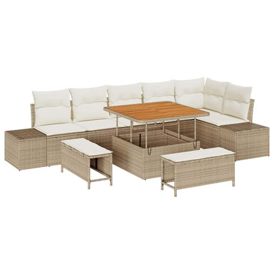 Tuinbankenset 9 st 8-Aantal zitplaatsen Beige Poly riet