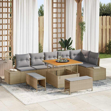 Tuinbankenset 9 st 8-Aantal zitplaatsen Beige Poly riet