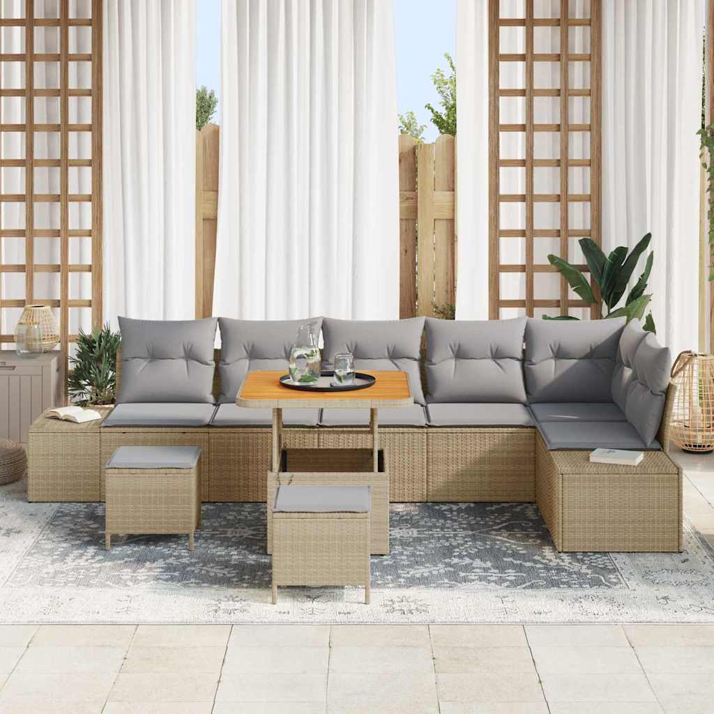 Tuinbankenset 9 st 8-Aantal zitplaatsen Beige Poly riet