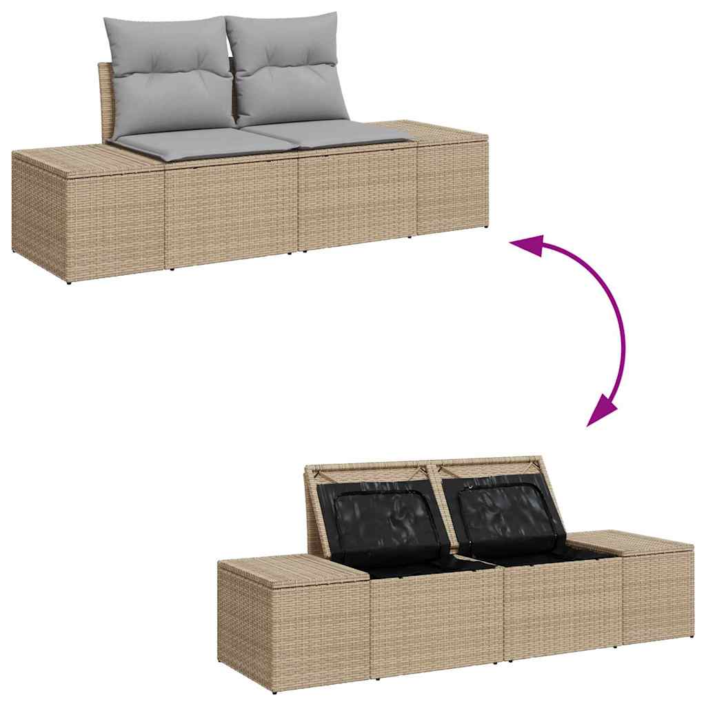 Tuinbankenset 9 st 8-Aantal zitplaatsen Beige Poly riet