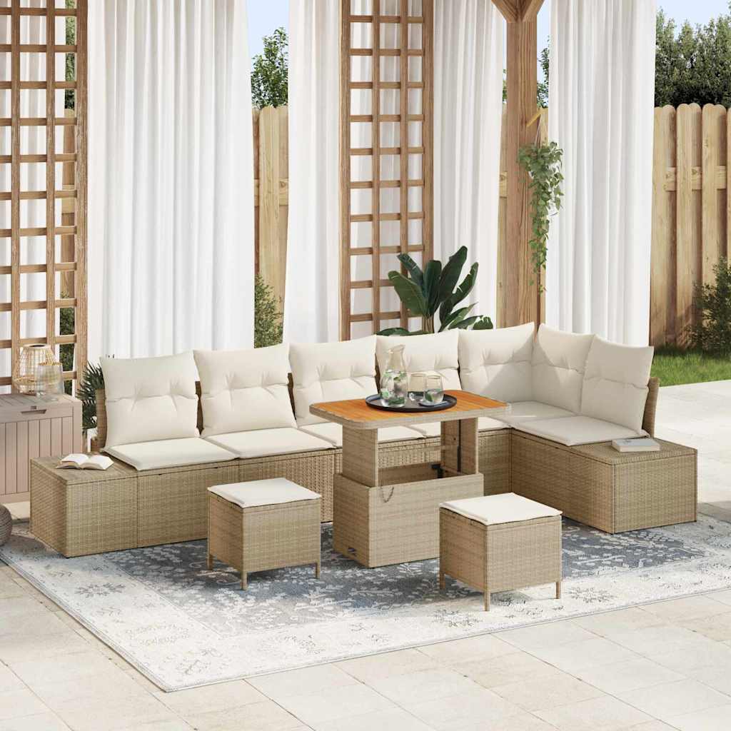 Tuinbankenset 9 st 8-Aantal zitplaatsen Beige Poly riet