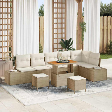 Tuinbankenset 9 st 8-Aantal zitplaatsen Beige Poly riet