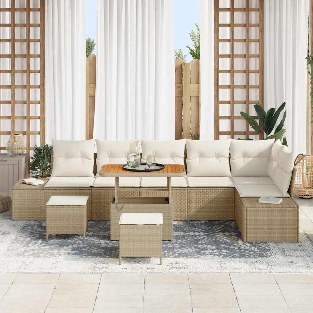 Tuinbankenset 9 st 8-Aantal zitplaatsen Beige Poly riet