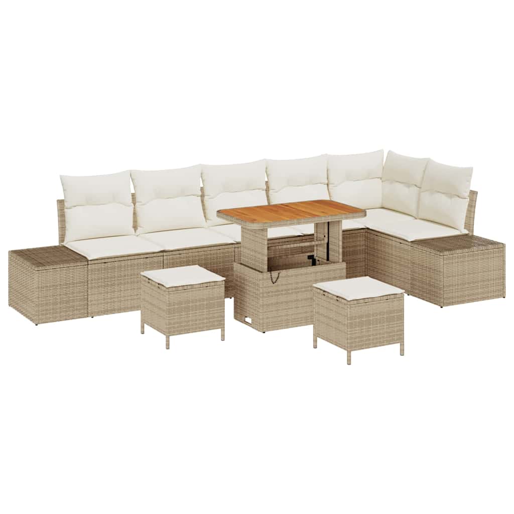 Tuinbankenset 9 st 8-Aantal zitplaatsen Beige Poly riet