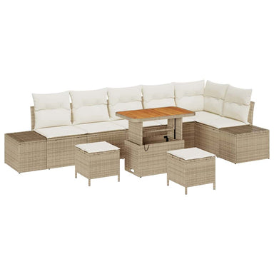 Tuinbankenset 9 st 8-Aantal zitplaatsen Beige Poly riet