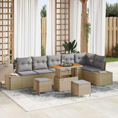Tuinbankenset 9 st 8-Aantal zitplaatsen Beige Poly riet