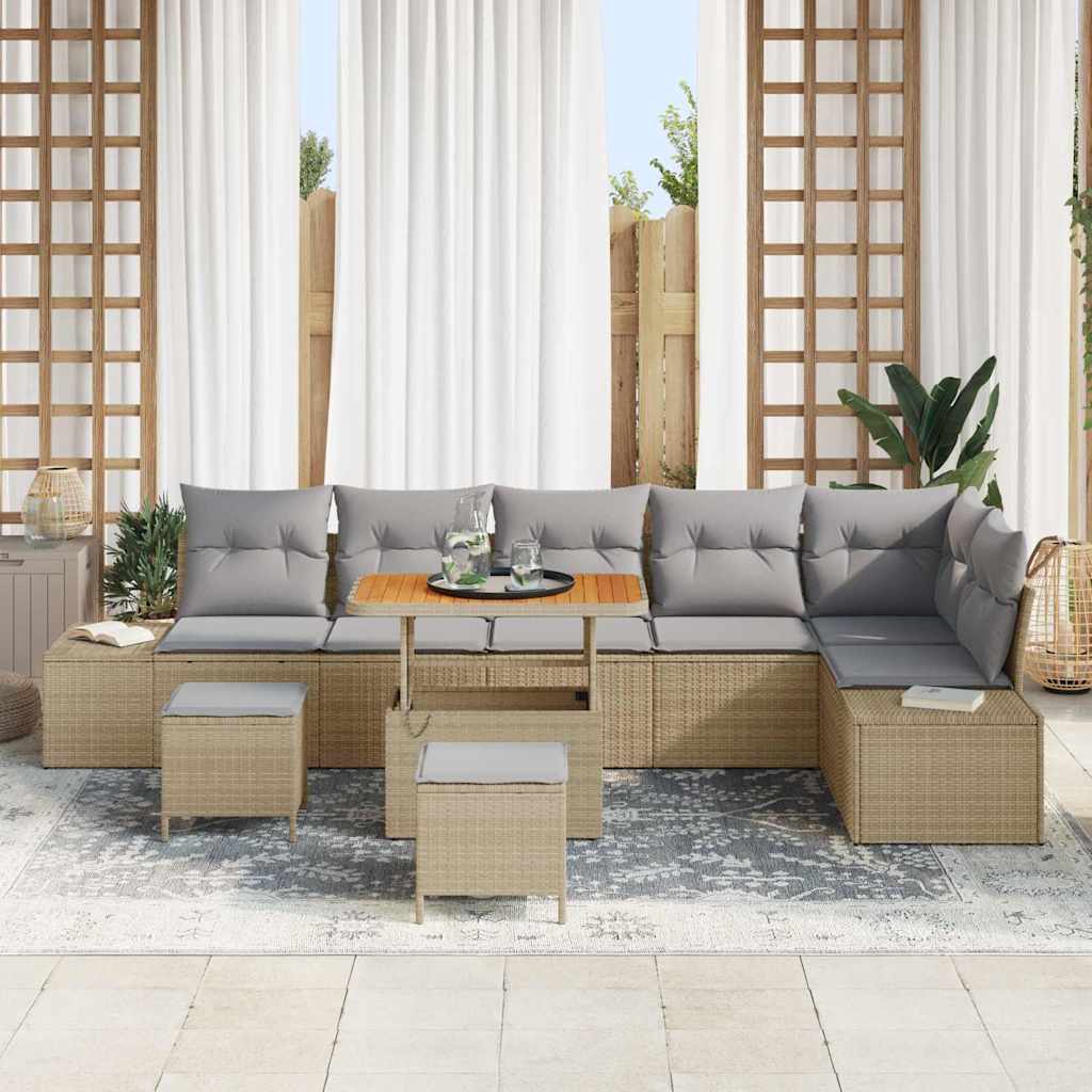 Tuinbankenset 9 st 8-Aantal zitplaatsen Beige Poly riet