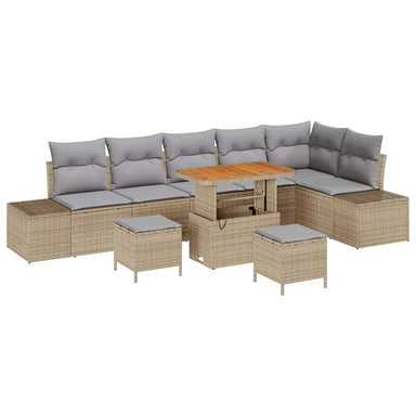 Tuinbankenset 9 st 8-Aantal zitplaatsen Beige Poly riet