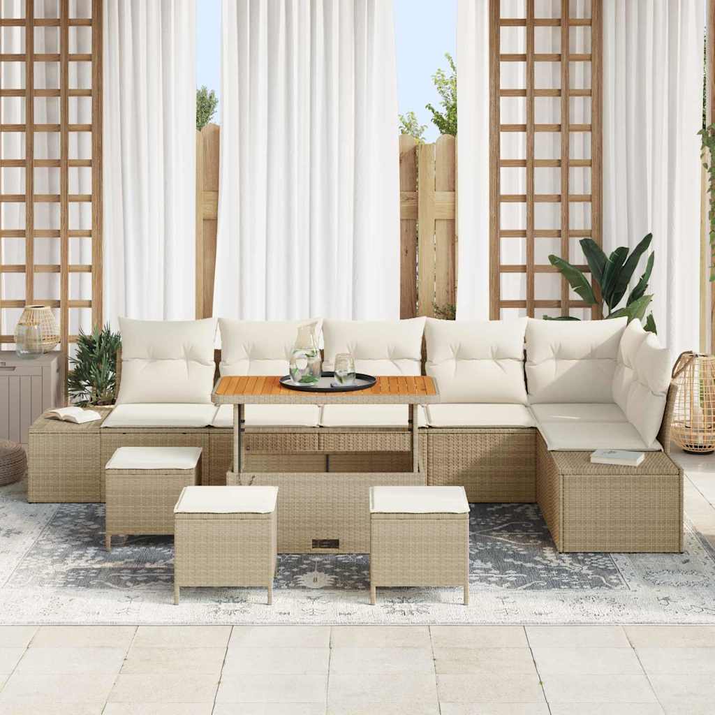 Tuinbankenset 10 st 9-Aantal zitplaatsen Beige Poly riet
