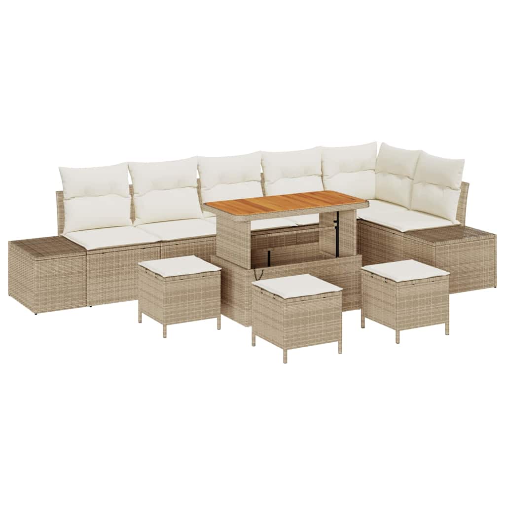 Tuinbankenset 10 st 9-Aantal zitplaatsen Beige Poly riet