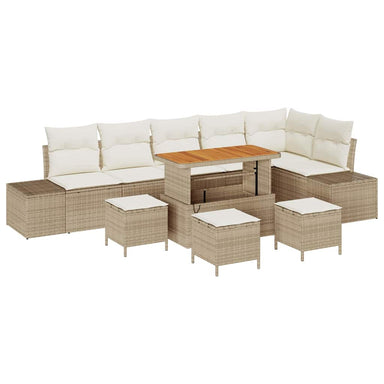 Tuinbankenset 10 st 9-Aantal zitplaatsen Beige Poly riet