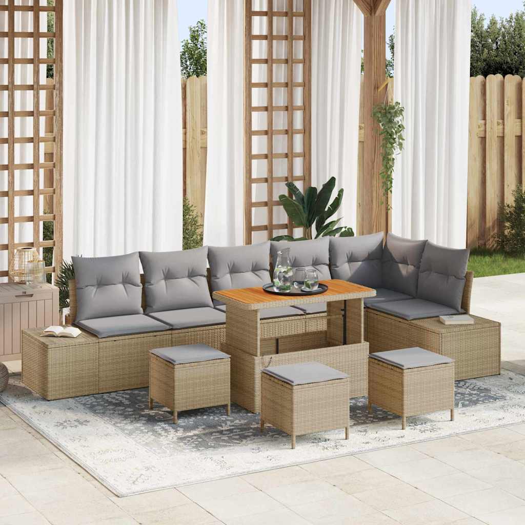 Tuinbankenset 10 st 9-Aantal zitplaatsen Beige Poly riet