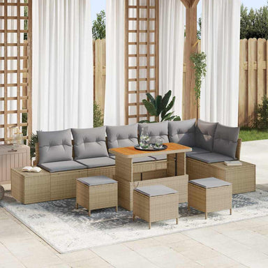 Tuinbankenset 10 st 9-Aantal zitplaatsen Beige Poly riet