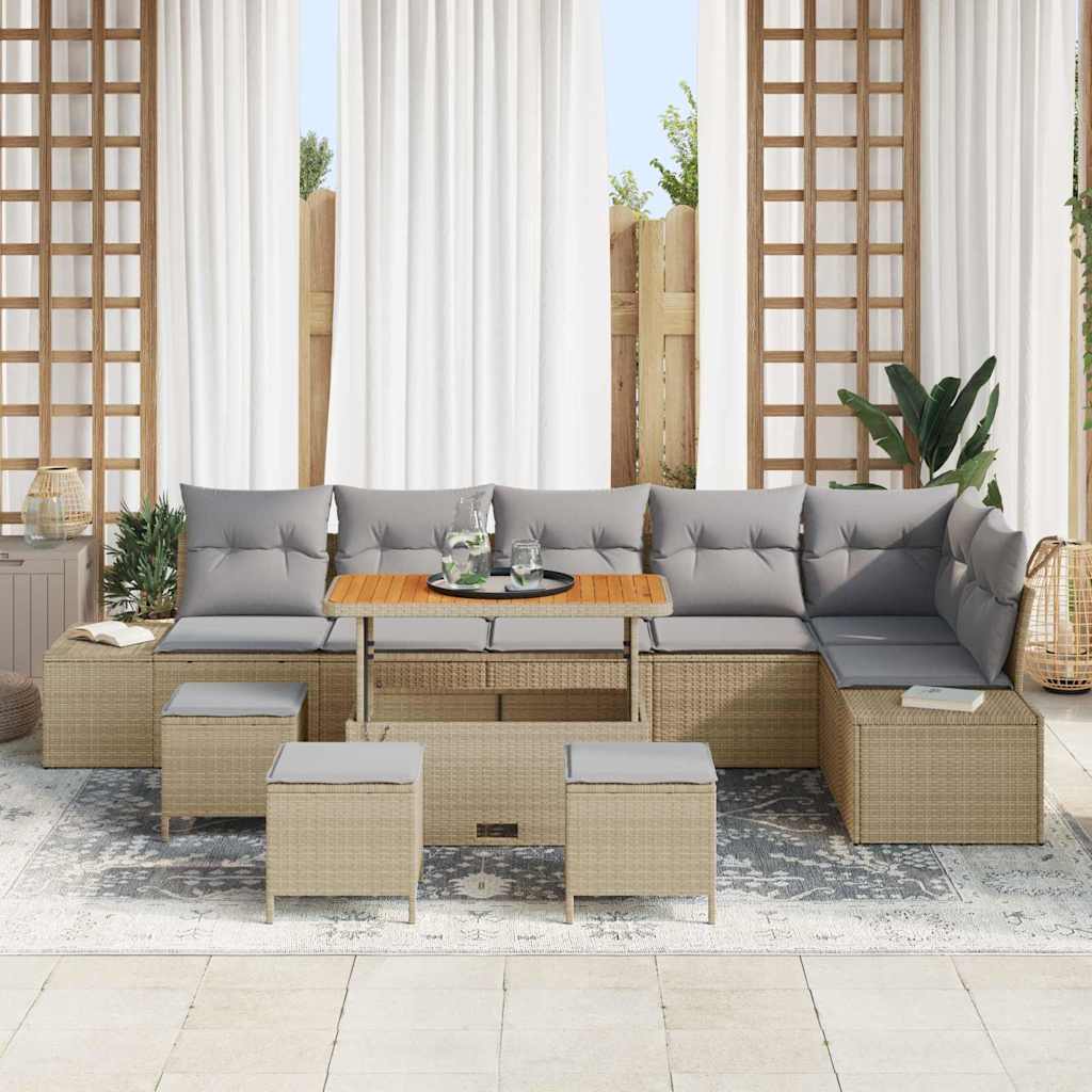 Tuinbankenset 10 st 9-Aantal zitplaatsen Beige Poly riet
