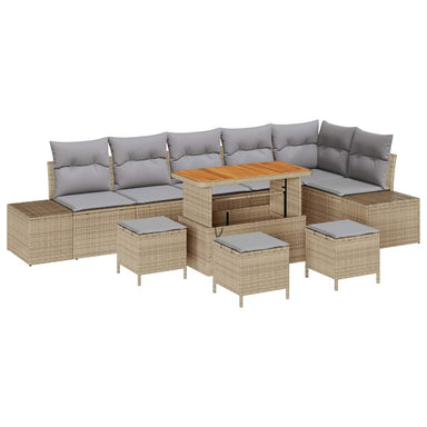 Tuinbankenset 10 st 9-Aantal zitplaatsen Beige Poly riet