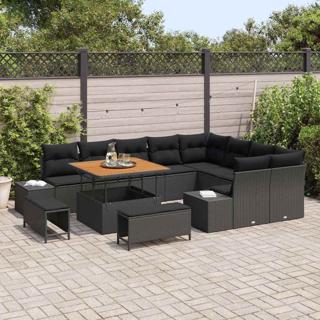 Tuinbankenset 12 st 11-Aantal zitplaatsen Zwart Poly riet