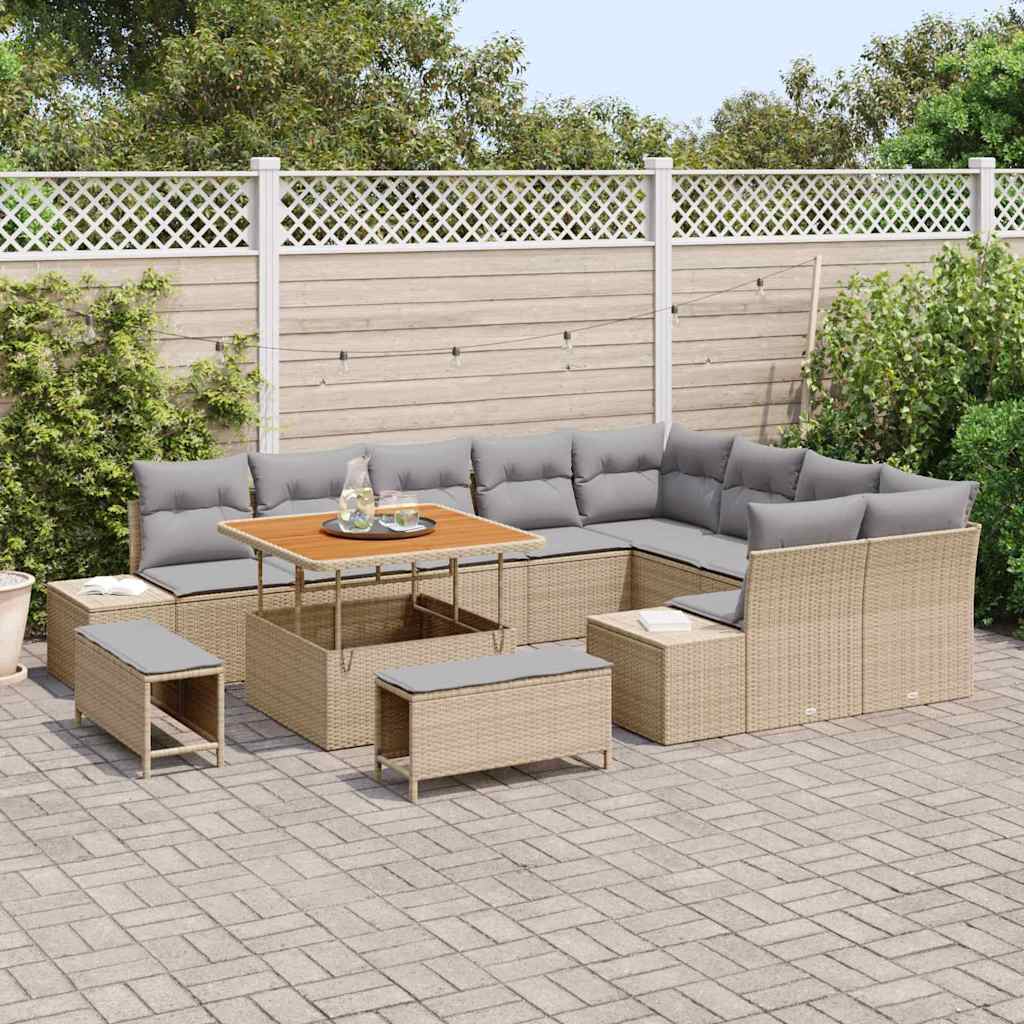 Tuinbankenset 12 st 11-Aantal zitplaatsen Beige Poly riet