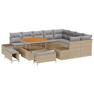 Tuinbankenset 12 st 11-Aantal zitplaatsen Beige Poly riet