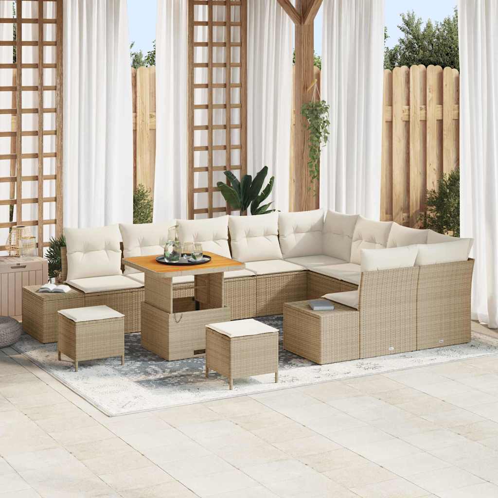 Tuinbankenset 12 st 11-Aantal zitplaatsen Beige Poly riet