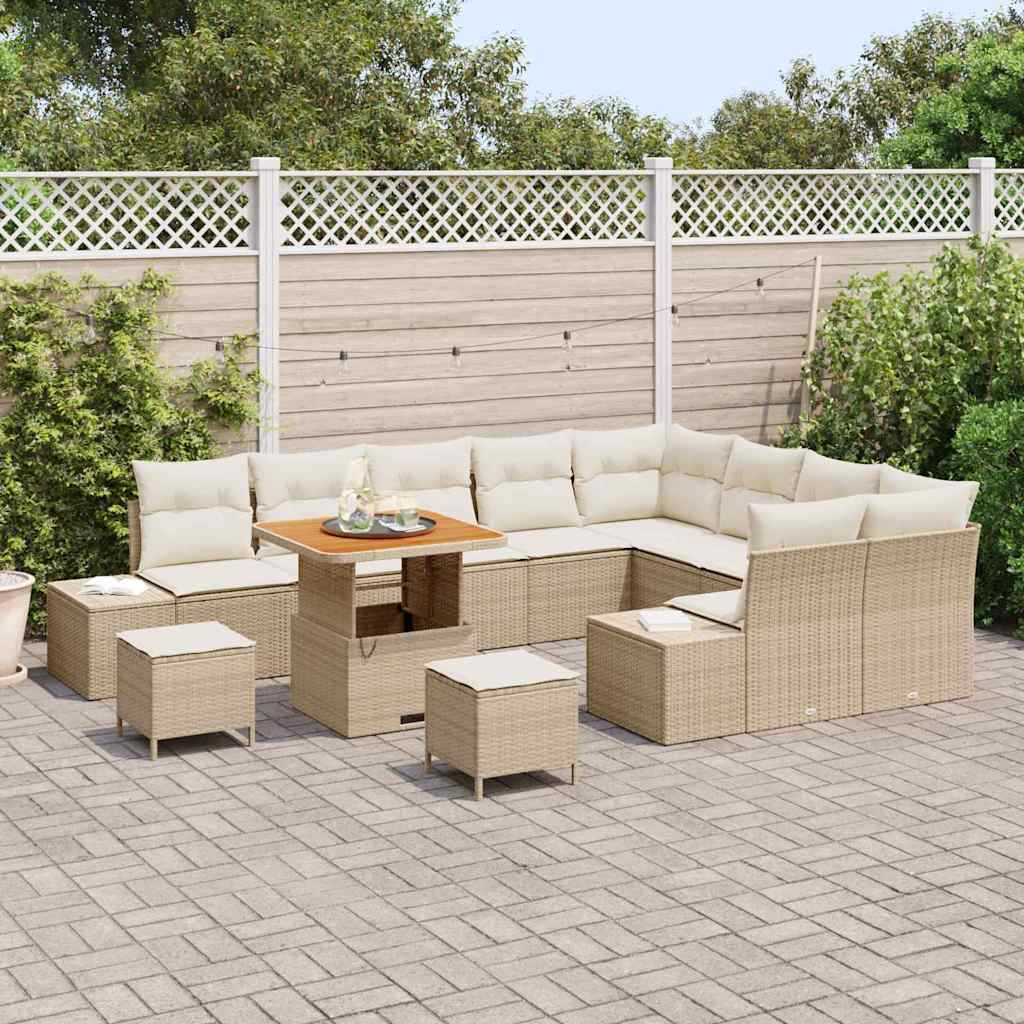 Tuinbankenset 12 st 11-Aantal zitplaatsen Beige Poly riet