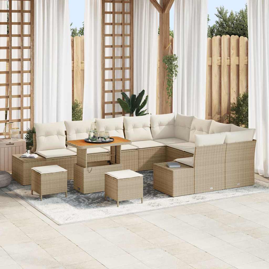 Tuinbankenset 12 st 11-Aantal zitplaatsen Beige Poly riet
