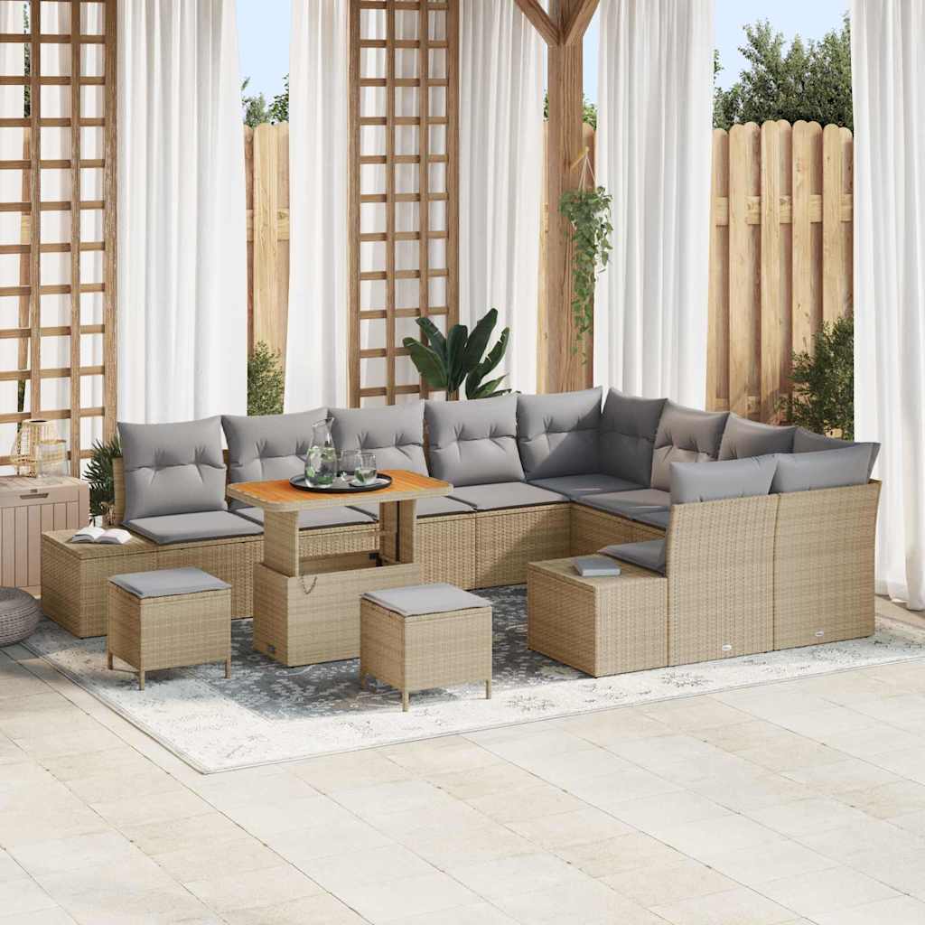 Tuinbankenset 12 st 11-Aantal zitplaatsen Beige Poly riet