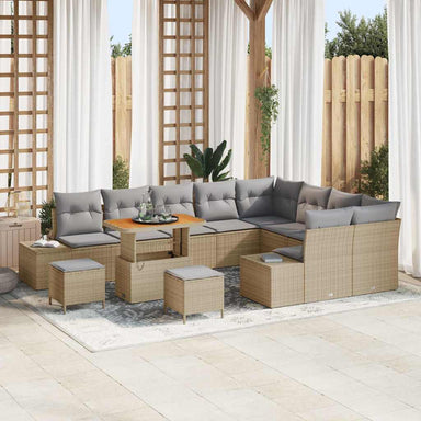 Tuinbankenset 12 st 11-Aantal zitplaatsen Beige Poly riet