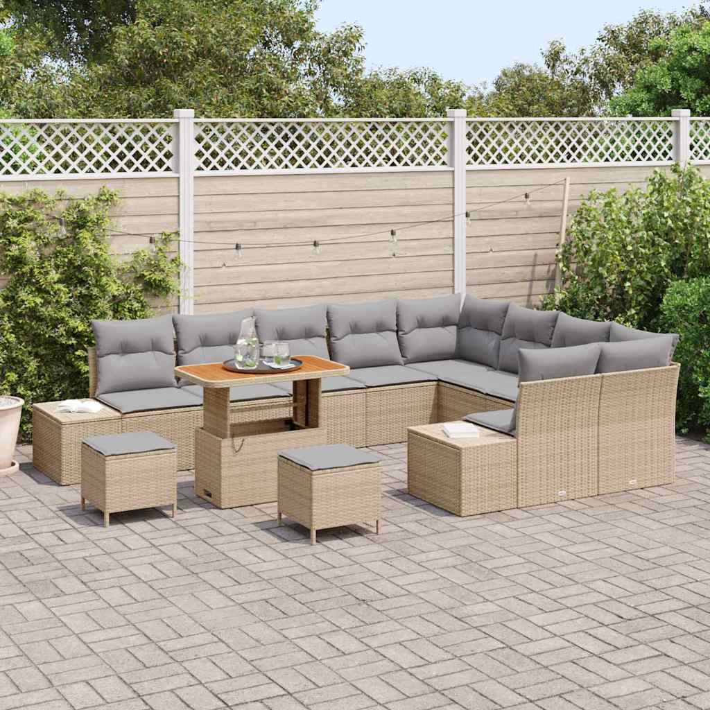 Tuinbankenset 12 st 11-Aantal zitplaatsen Beige Poly riet