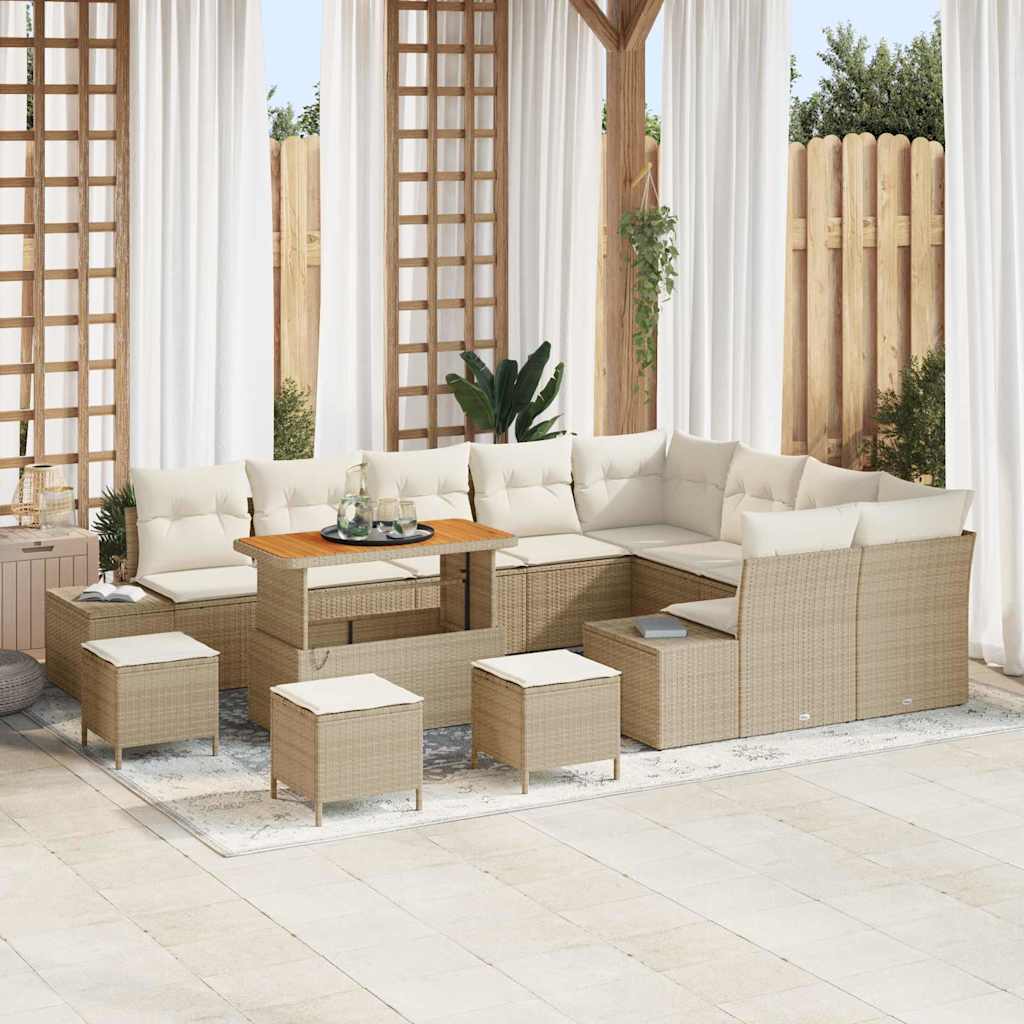 Tuinbankenset 13 st 12-Aantal zitplaatsen Beige Poly riet