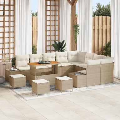 Tuinbankenset 13 st 12-Aantal zitplaatsen Beige Poly riet