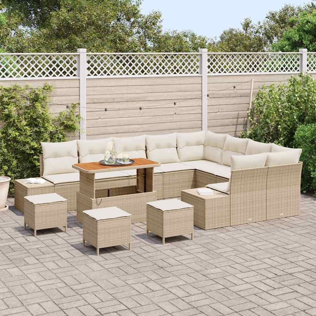 Tuinbankenset 13 st 12-Aantal zitplaatsen Beige Poly riet