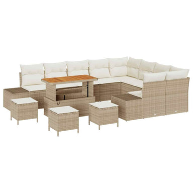 Tuinbankenset 13 st 12-Aantal zitplaatsen Beige Poly riet