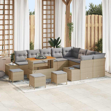 Tuinbankenset 13 st 12-Aantal zitplaatsen Beige Poly riet